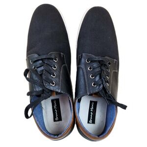 Bruno Marc Mens Size 12 Rivera Lace Up Canvas Sneakers Black‎ w/Brown Trim Shoes